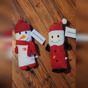 11 Inch Christmas Snowman Squeezy By Patchwork Pets. Squeaky Dog Gift.
